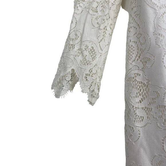 For Love & Lemons Noir Lace Long Sleeve Scalloped Hem Mini Dress White Size M - Picture 6 of 10